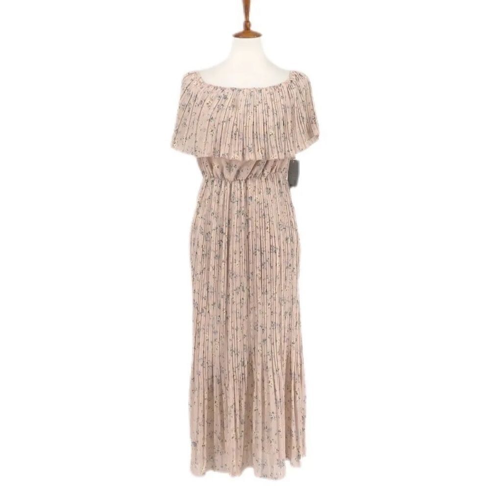 MELLODAY Pink Floral Off Shoulder Pleated Dress sz L